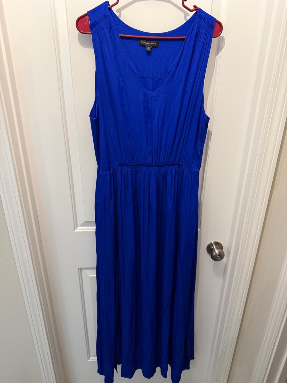 Banana Republic Cobalt Blue Sleeveless V-Neck Maxi Dress with Pockets